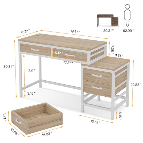 Tribesigns Vanity Desk with 5 Drawers, Makeup Vanity Table Dressing Table with Side 3-Drawer Chest, Make Up Vanities for Women, Girls (Without - WoodArtSupply