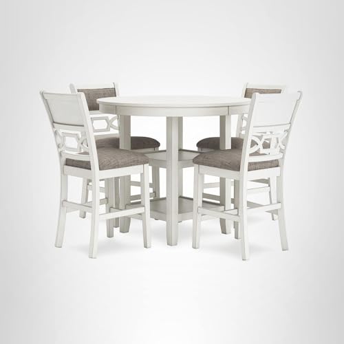 Signature Design by Ashley Erinberg Casual Counter Height Dining Table and 4 Armless Upholstered Bar Stools with Footrest and 2 Shelves, Set of 5, White & Light Gray Signature Design by Ashley