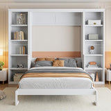 Ball & Cast Full Size Murphy Bed Wood Hideaway Cabinet Platform Bedframe with Desk and Bookshelf,Wall Chest w/Slat Support & Storage Racks,can be Folded,Space-Saving,for Small Room,Dorms,White Ball & Cast
