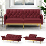 ACMEASE Velvet Sofa Bed w/Adjustable Armrests & Backrests, Modern Convertible Sleeper Sofa, Tufted Futon Sofa for Bedroom, Living Room, Apartment, Red ACMEASE