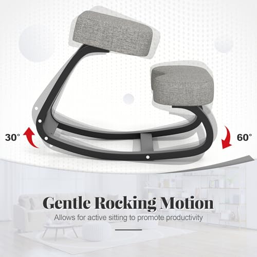 Giantex Ergonomic Kneeling Chair, Rocking Posture Chair with Padded Cushion, Knee Chair for Back Neck Pain Relief, Wooden Kneeling Desk Chair for Home Office Giantex