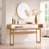 IFGET 63-Inch Long Console Table, 31.5" Tall Modern Entryway Table with Open Storage Shelf, Curved Profile Design, Narrow Wood Sofa Table Behind Couch Table for Living Room, Hallway,Foyer, Natural Oak IFGET