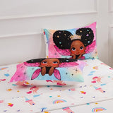 A Nice Night Black Girl Princess with Wings Comforter Set,Pink Gradient Glitter Rainbow Galaxy 6pcs Kids Bedding Set,Twin A Nice Night