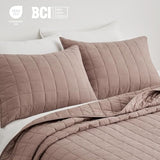 EVERGRACEHOME 100% Cotton Box Stitch Quilt Bedding Set King Size 3 Pieces, Garment-Washed Lightweight Soft Cozy Coverlet, Oversized Quilted Bedspread Sets with 2 Shams for All Season, Clay EVERGRACEHOME