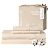 Mayil Manor 100% Natural Cotton Sheets Queen Size Bed Set | 500 TC Single-Ply Sateen Weave | Breathable & Hypoallergenic Solid 4-Piece Bedding with Deep Pocket Fitted, Flat, Pillowcase | Cream Beige Mayil Manor