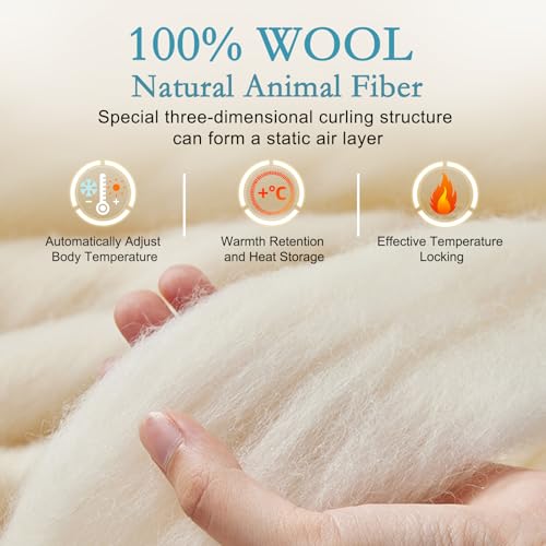 YOUR MOON Summer Lightweight Wool Comforter Twin Size- Breathable & Thin Duvet Insert for Hot Sleepers, 100% Australian Wool Filling 100GSM with Pure Cotton Shell (White) YOUR MOON