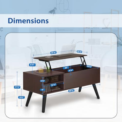 Lifetime Home Lift Top Coffee Table with Hidden Compartment - Modern Living Room Dining Table with Rising Tabletop Lifttop Desk for Apartment, Home, Condo - WoodArtSupply