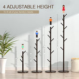 Wooden Freestanding Coat Tree with 4 Height Options and 9 Hooks, Sturdy Coat Rack Stand for Clothes/Bags/Hats,Easy Assemble Save Space for Entryway,Bedroom,Office,Narrow Place-Coffee Bamdibola