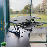 Mount-It! Corner Standing Desk Converter | Height Adjustable 43” Wide Desktop | Corner Stand Up Desk with Gas Spring Handle | Stand Up Computer Workstation with Ergonomic Keyboard Tray | Black Mount-It!