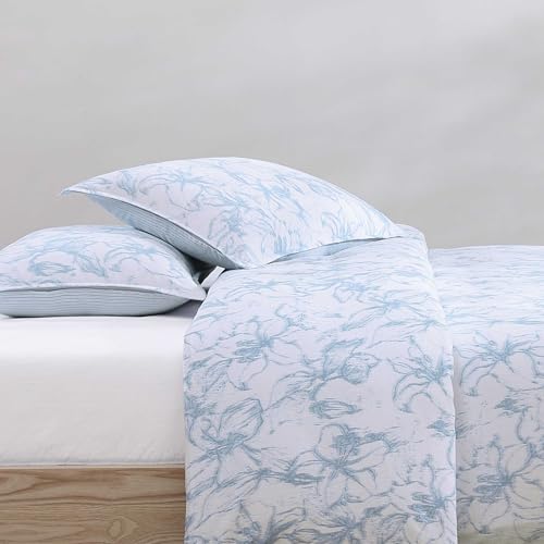 Tommy Hilfiger - Comforter Set, Luxuriously Soft Cotton Slub Bedding with Matching Shams, Abstract Inspired Design (Ethereal Floral Blue, Full/Queen) Tommy Hilfiger