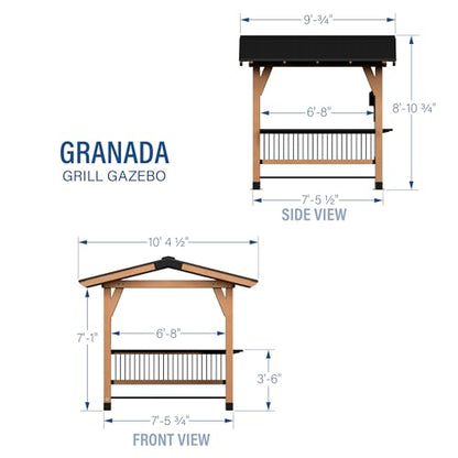 Backyard Discovery Granada Grill Gazebo Pavilion w/Outdoor Bar, 80" Grill Space, Hard Top Steel Metal Roof, Wind Resistant - 100 mph, Supports 4,700 - WoodArtSupply