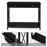 Treocho Black Console Table with Drawer and Storage Shelves, Foyer Sofa Table Narrow for Entryway, Living Room, Hallway Treocho