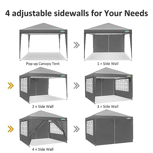 COBIZI 10x10 Pop Up Canopy Tent with 4 Sidewalls Party Tents for Parties Weddings Backyard Waterproof Commercial Instant Outdoor Events Tent with Stakes, Ropes（10 x 10 ft Gray COBIZI