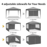 COBIZI 10x10 Pop Up Canopy Tent with 4 Sidewalls Party Tents for Parties Weddings Backyard Waterproof Commercial Instant Outdoor Events Tent with Stakes, Ropes（10 x 10 ft Gray COBIZI
