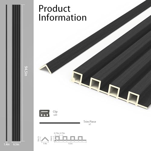 INNO STICKERS 6-Piece WPC Acoustic Slat Wall Panel for Modern Interior Decor, 94.5” x 6.5” 3D Wood Slat Wall Paneling for Living Room, Charcoal, 25.6 Sq.Ft INNO STICKERS