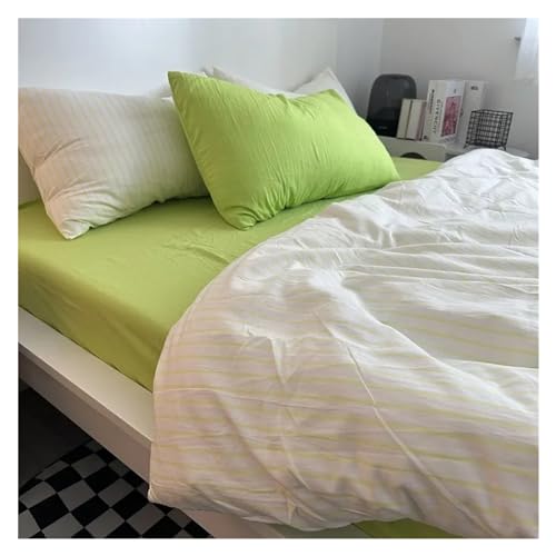 YUSIWOAL Japanese Stripes Duvet Cover Set with Bed Linens Single/Queen/King Size Comforter Bedding Set Compatible with Double Bed Cover Quilt,Summer Duvet Cover sets(D,Queen Size 4pcs) YUSIWOAL