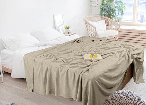 Utopia Bedding Khaki 100% Cotton Blanket [King Size - 90x108 Inch] 350GSM Lightweight, Soft and Breathable Thermal Blanket for All Seasons Utopia Bedding