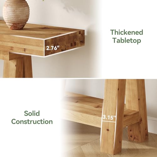 TRIBEWOOD 70.9-Inch Solid Wood Console Table for Entryway, Farmhouse Long Sofa Table with Shelves for Living Room, Hallway, Foyer, Easy Assembly TRIBEWOOD
