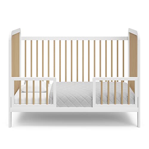 Storkcraft Pasadena 3-in-1 Convertible Crib (White with Driftwood) – GREENGUARD Gold Certified, Converts to Daybed and Toddler Bed, Fits Standard Full-Size Crib Mattress, Adjustable Mattress Height Storkcraft
