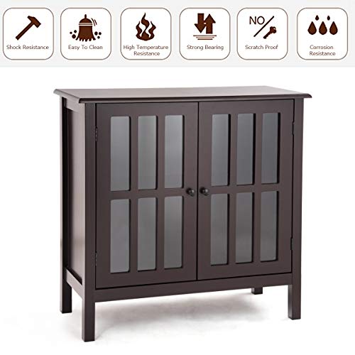Tangkula Sideboard Buffet Storage Cabinet, Kitchen Storage Cabinet with 2 Glass Doors, Liquor Cabinet for Home Kitchen Dining Room, Cupboard Console Table, Curio Cabinet (Coffee) Tangkula