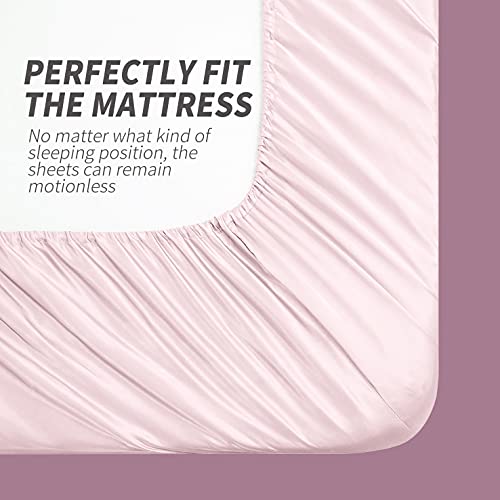 Cobedzy 4 Pcs Blush Pink Satin Sheets Full Size Silky Satin Bedding Sheets Set with 1 Deep Pocket Fitted Sheet, 1 Flat Sheet, 2 Pillowcase Cobedzy