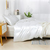HOdo Home Satin Duvet Cover Queen Size, 3PCS Silk Like Comforter Cover, Ultra Soft and Breathable Bedding Set with Zipper Closure & Corner Ties（White） HOdo Home