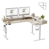 FEZIBO L Shaped Electric Standing Desk, 63 x 48inch Large with Drawers | Reversible Tabletop, 2 Memory Height Settings | Home Office & Gaming Height-Adjustable Table, Light Walnut （2 Packages） FEZIBO