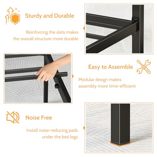 Lutown-Teen King Size Canopy Bed Frame, Four Poster Metal Canopy King Size Bed Frame, Heavy Duty Mattress Foundation with Underbed Storage, No Box Spring Needed, Easy Assembly, Black