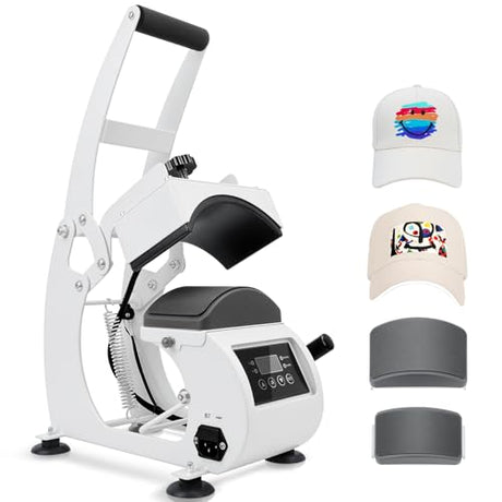 WERMAH Hat Heat Press, Hat Press Heat Machine for Caps with 2 Platens, White Hat Heat Press Machine for Caps with Non-Slip Base for Heat Transfer Vinyl WERMAH