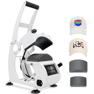 WERMAH Hat Heat Press, Hat Press Heat Machine for Caps with 2 Platens, White Hat Heat Press Machine for Caps with Non-Slip Base for Heat Transfer Vinyl