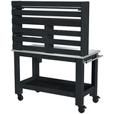 GDLF Potting Bench Table Large Outdoor Kitchen Island Prep Station with Stainless Steel Top Waterproof Cover, Hardwood, 66.9" H GDLF