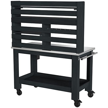 GDLF Potting Bench Table Large Outdoor Kitchen Island Prep Station with Stainless Steel Top Waterproof Cover, Hardwood, 66.9" H GDLF