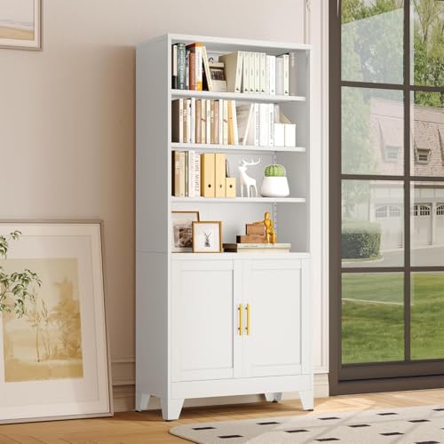 erosoei 71" H Tall Metal Bookcases and Bookshelves with 2 Doors and Adjustable Shelves，Tall Storage Cabinet Industrial Bookshelf 6-Tier Open Display Shelf，Decor Furniture for Living Room, Bedroom erosoei