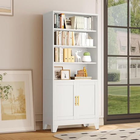 erosoei 71" H Tall Metal Bookcases and Bookshelves with 2 Doors and Adjustable Shelves，Tall Storage Cabinet Industrial Bookshelf 6-Tier Open Display Shelf，Decor Furniture for Living Room, Bedroom erosoei