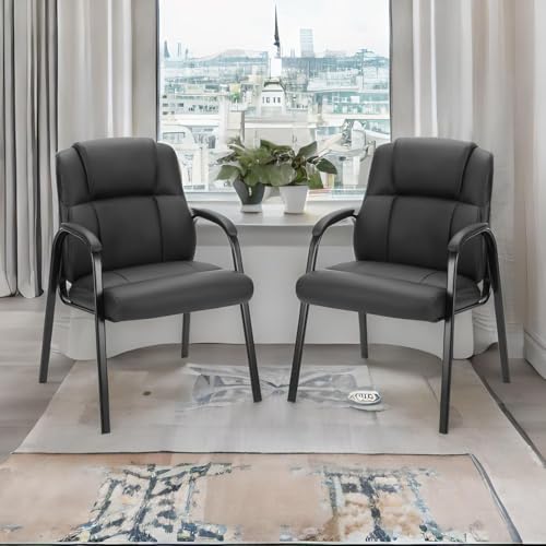 Sweetcrispy Waiting Room Office Guest Chairs Set of 2, PU Leather Big and Tall No Wheels Executive Office Chair with Padded Arms for Reception Conference Room Lobby Sweetcrispy