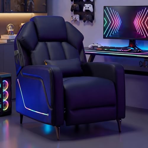 BIAOZHIKE Gaming Recliner Chair with LED Lights Racing Style Big and Tall PU Leather Gaming Chair for Adults Lumbar Support Modern Ergonomic Comfortable Home Theater Seating for Living Room (Black)