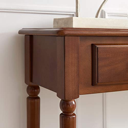 Leick Home Coastal Console Table, Solid Wood, with Drawer and Shelf, for Entryways, Hallways, and Living Rooms, Pecan Brown, 20027-PC Leick Home