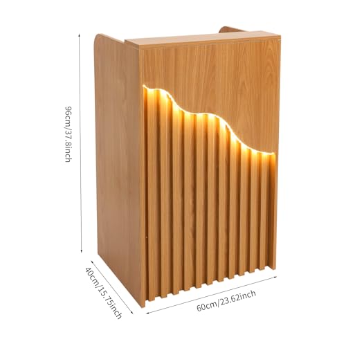 CNCEST L-Shaped Small Space Reception Desk with Locking Storage & LED Light, Modern Oak Front Desk Checkout Counter for Hotel, Shop, Beauty Salon, Office CNCEST