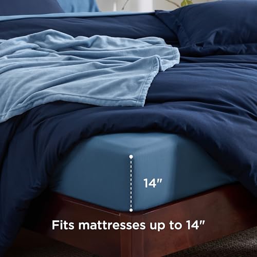 Bedsure Full Comforter Set Navy Blue, 8 Pieces Prewashed Full Size Bed in a Bag with Soft Fleece Bed Blanket, Down Alternative Bedding Set for All Seasons, Sheets, Pillowcases & Shams Bedsure