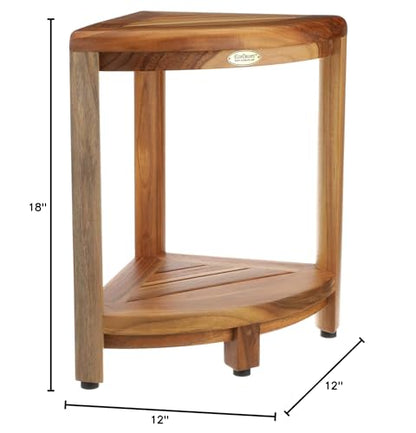 EcoDecors SnazzyCorner 17-Inch Teak Corner Shower Stool with Adjustable Feet and Shelf - WoodArtSupply