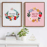 Nuberlic 2 Sets Funny Embroidery Kit with Stamped Floral Pattern for Beginners Adults Simple Cross Stitch Kits Include Needlepoint Cloth Hoops Needles Threads