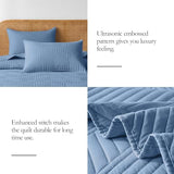 Davulos Twin Quilt Bedding Set,Bluish Grey Ultrasonic Quilt Set Reversible Microfiber Bedspread,Lightweight Soft Modern Geometric Coverlet Set for All Seasons(1 Quilt,1 Pillow Sham) Davulos
