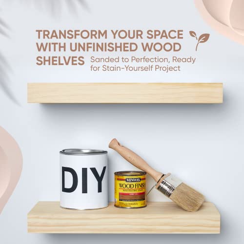 Homeforia Rustic Farmhouse Floating Shelves, Bathroom Wooden Shelves for Wall Mounted, Thick Industrial Kitchen Wood Shelf - 16 x 6.5 x 1.75 inch - Set of 2 - Unfinished - No Stain - DIY Homeforia