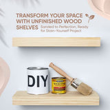 Homeforia Rustic Farmhouse Floating Shelves, Bathroom Wooden Shelves for Wall Mounted, Thick Industrial Kitchen Wood Shelf - 16 x 6.5 x 1.75 inch - Set of 2 - Unfinished - No Stain - DIY Homeforia