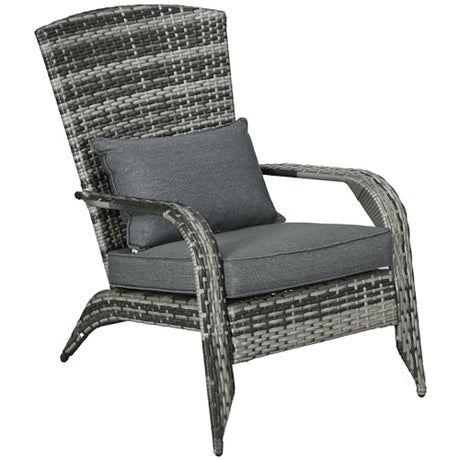 Outsunny Patio Wicker Adirondack Chair, Outdoor All-Weather Rattan Fire Pit Chair w/Soft Cushions, Tall Curved Backrest and Comfortable Armrests for Deck or Garden, Gray Outsunny