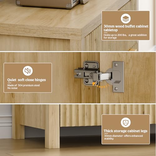 Lulive Fluted Buffet Cabinet with Storage Sideboard Cabinet Adjustable Shelves for Kitchen Living Room, Kitchen, Entryway Lulive