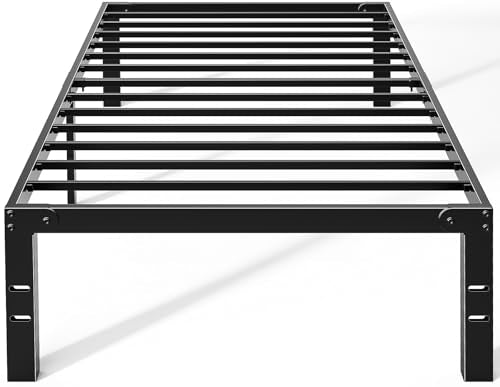 OLIXIS Metal Twin Bed Frame - 14in High with Storage Space, No Box Spring Needed with Sturdy Steel Slat Support, 800LBS Heavy Duty for Easy Assembly, Black for Bedroom OLIXIS