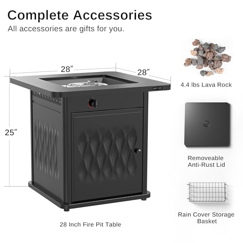 EAST OAK 28'' Propane Fire Pit Table, 50,000 BTU Steel Gas FirePit for Outdoor, Outside Patio Deck and Garden, CSA Certified Fire Table with Magnetic Lid, Cover-Storage Basket and Lava Rock , Black EAST OAK