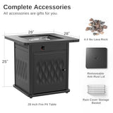 EAST OAK 28'' Propane Fire Pit Table, 50,000 BTU Steel Gas FirePit for Outdoor, Outside Patio Deck and Garden, CSA Certified Fire Table with Magnetic Lid, Cover-Storage Basket and Lava Rock , Black EAST OAK