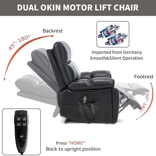 Trygoal Dual Motor Power Lift Recliner Chair, 8 Positions Vibration Massage Recliner Chair, Leather Recliner with Cup Holder, Vibration Massage and Lumbar Heating for Adults and Elderly, Black Trygoal
